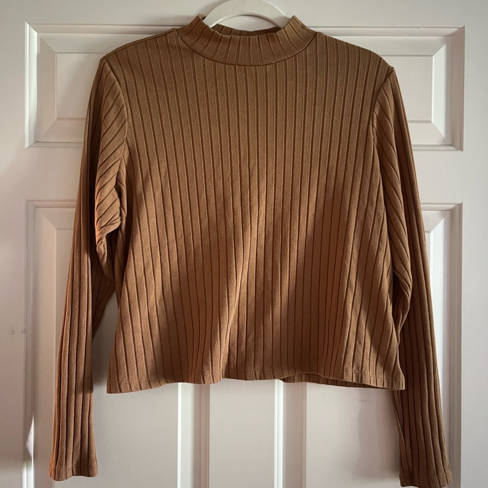 Old Navy Brown Ribbed Crop Top with Mockneck